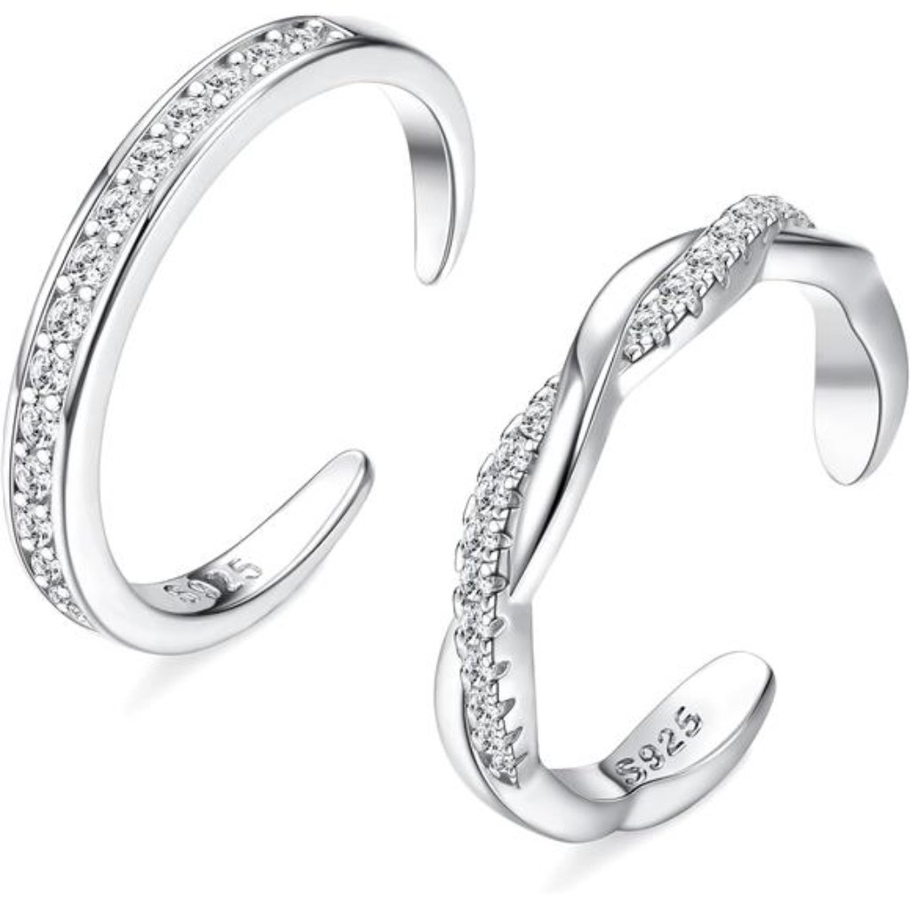 2 Pcs Sterling Silver Toe Rings For Women Adjustable Band